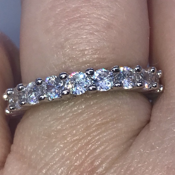 14k gold over 925 diamond eternity wedding band - Picture 7 of 16